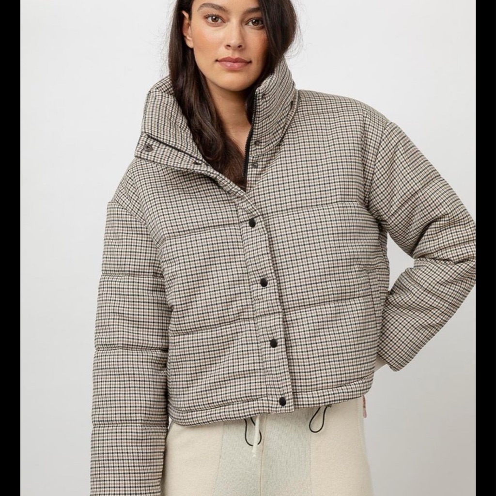 Rails Ezra Plaid Cropped Puffer Jacket - Taupe/Black